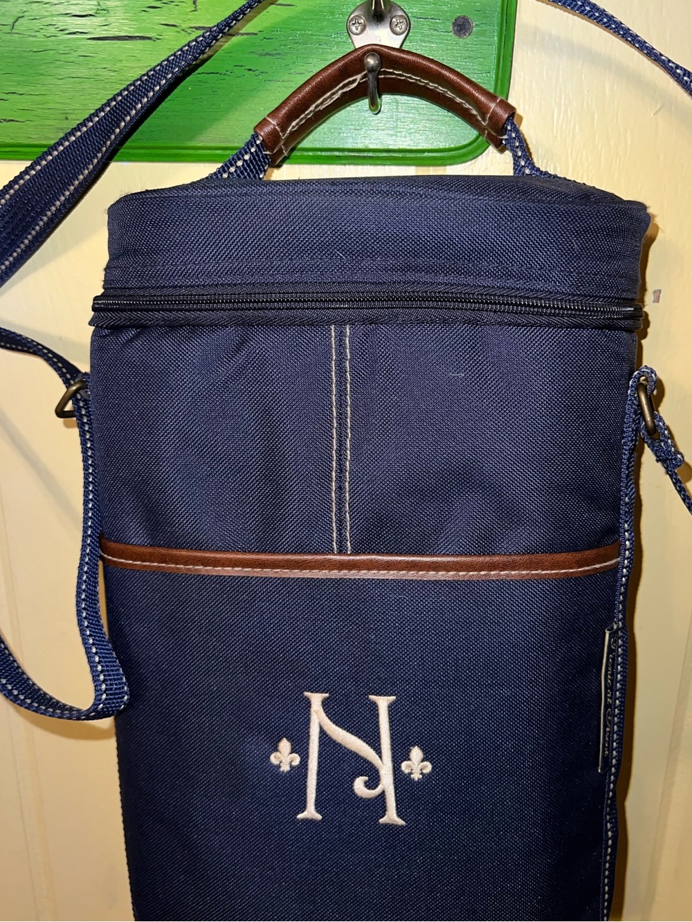 Picnic at Ascot Navy Blue Personalized Insulated Zipper Two Bottle Wine Cooler - Picture 3 of 11